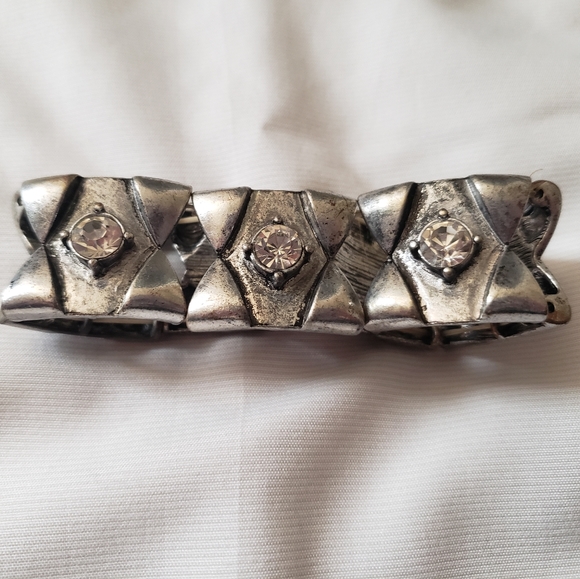 Rustic Silver and Rhinestone Bracelet - Picture 2 of 3
